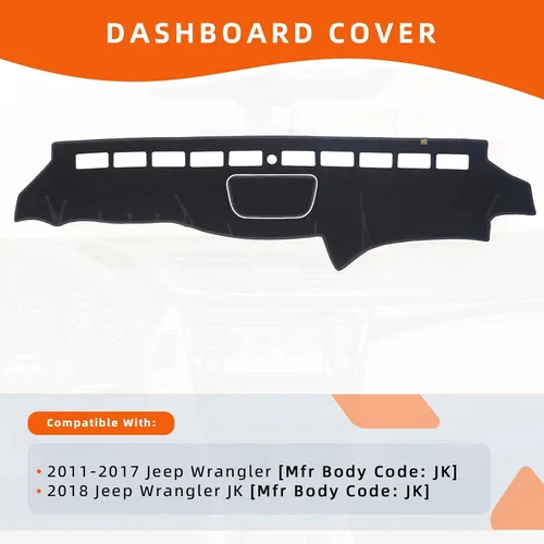 Vista 2 de Cubierta de Salpicadero Alfombrilla de Tablero Compatible con Je-ep Wrangler JK 2017-2011 (para Código de Cuerpo JK), Alfombrilla Antirreflejos
