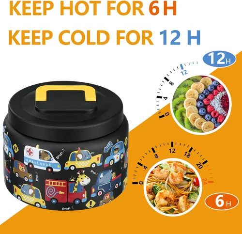 Vista 3 de PIQUEBAR Termo infantil de 8 onzas para comida caliente, contenedor pequeño de acero inoxidable, termo de boca ancha fácil de abrir para alimentos