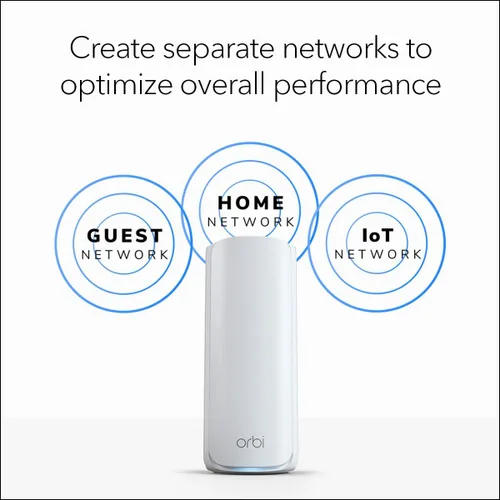 Vista 7 de NETGEAR Orbi 770 Series Tri-Band WiFi 7 Mesh Network System (RBE773) - Router + 2 extensores de satélite, características de seguridad, hasta 11