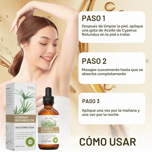 Vista 7 de Aceite Cyperus Rotundus para depilación: reduce el crecimiento no deseado del cabello, ralentiza el nuevo crecimiento, calma la piel y encoge