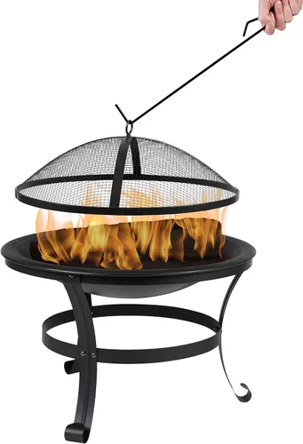 Vista 7 de Flash Furniture Chelton - Chimenea redonda de leña de 22 pulgadas con pantalla de chispas de malla y póker, color negro