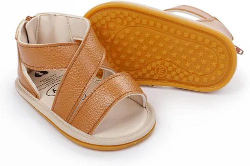 Vista 6 de Sandalias de piel con velcro para bebés y niñas, zapatos antideslizantes de punta abierta, zapatos de verano al aire libre para bebés y niños
