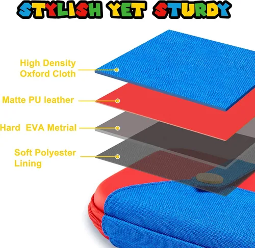 Vista 7 de FUNLAB Funda para Switch compatible con Nintendo SwitchOLED, bonita funda portátil para Switch con 10 soportes de juego para fanáticos de Mario