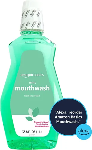 Vista 3 de Amazon Basics Enjuague bucal Fresh Breath para el mal aliento, menta refrescante, sabor limpio, 33.8 fl oz (anteriormente Solimo)