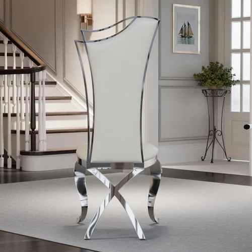 Vista 7 de ACEDÉCOR Juego de mesa de comedor para 4, mesa de comedor rectangular de 78 pulgadas con parte superior texturizada gris y base geométrica plateada