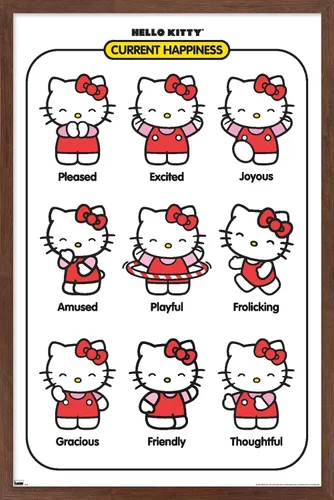 Vista 16 de Trends International Hello Kitty: Basic - Póster de pared de felicidad actual, 22.4 pulgadas de largo x 14.7 pulgadas, versión enmarcada en madera