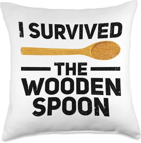 Vista 4 de Wooden Spoon Childhood Survivor 80s Nostalgia Pun I Survived The Wooden Spoon Funny Adult Humor - Almohada sarcástica para hombre, 16 x 16 pulgadas