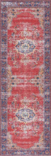 Vista 3 de SAFAVIEH Tucson Collection - Alfombra lavable de 2 pies 6 x 8 pies, color rojo y azul marino, antideslizante, ideal para zonas de alto tráfico