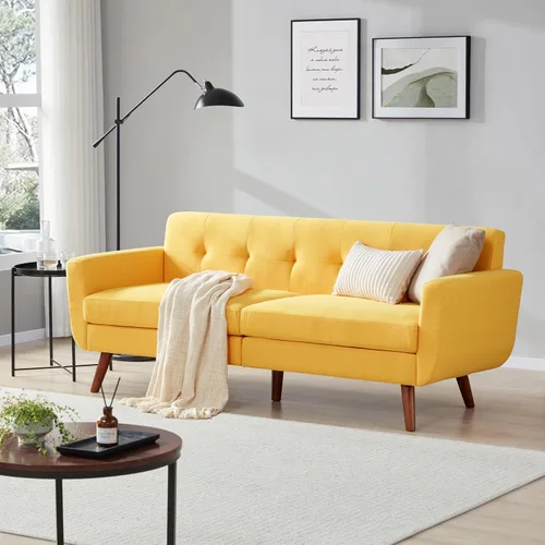 Vista 21 de Tbfit Sofá en Forma de L, Sofás Seccionales Modernos de Mediados de Siglo de 80" de Ancho, Sofás de 3 Plazas con Chaise Lounge Amplio, Sofá Beige