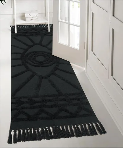 Vista 10 de Uphome - Alfombras de baño boho de 2 x 3 pies, color beige, con protección contra el mal de ojo, tul con borlas, suave, lavable a máquina