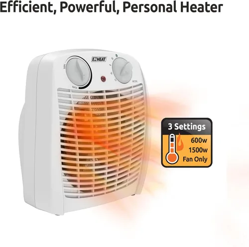 Vista 3 de EZ-HEAT Calentador de espacio portátil para interiores de 750/1,500 vatios con termostato ajustable, sensor de sobrecalentamiento, interruptor