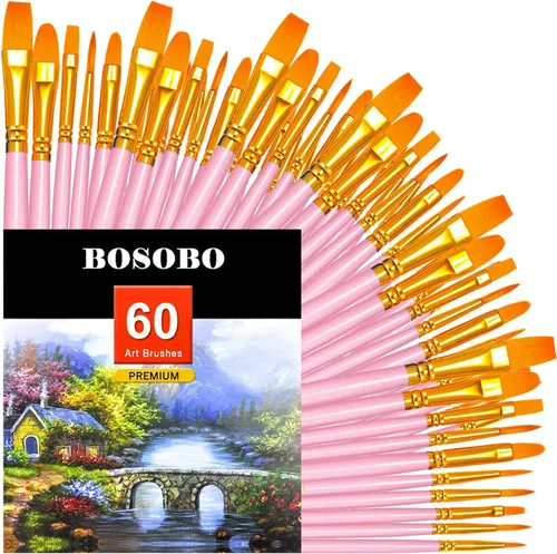 Vista 23 de BOSOBO Juego de pinceles de pintura, 10 pinceles de punta redonda puntiaguda, pinceles de nailon para artistas de cabello acrílico, acuarela