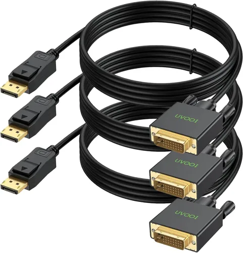 Vista 8 de Cable DisplayPort a DVI 4K de 6 pies, paquete de 3 cables DP a DVI macho a macho compatible con computadora, PC, monitor, TV, proyector y más DP