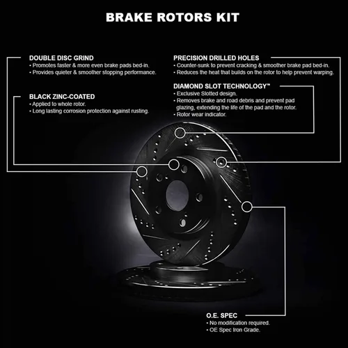 Vista 4 de R1 Concepts Kit de rotor de freno delantero Rotores de freno Disco de freno Perforado y ranurado Compatible con Volvo S60, S90, V60, V90
