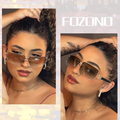 Vista 6 de Fozono Gafas de sol Y2K de moda para mujer lentes de sol rectangulares sin montura Y2K gafas de sol estéticas de moda