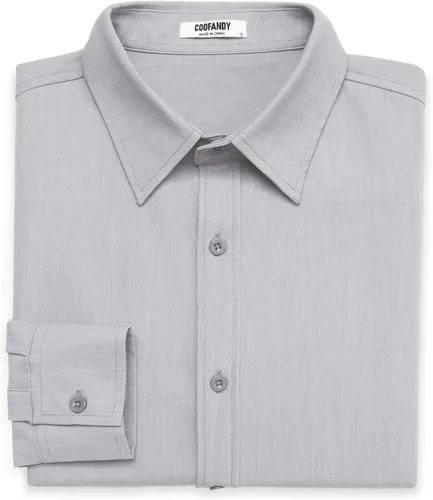 Vista 29 de COOFANDY Camisa de vestir casual de mezclilla con botones y manga larga para hombre