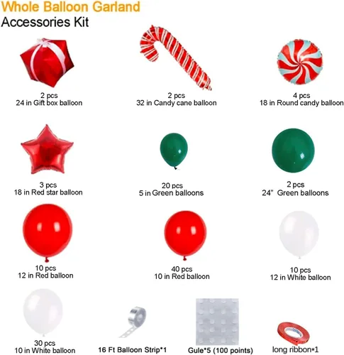Vista 3 de Kit de arco de guirnalda de globos de Navidad con globos de caramelo rojo y blanco de Navidad, caja de regalo, globos de estrella roja