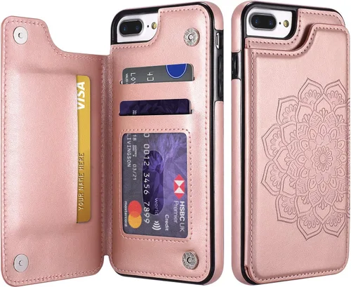 Vista 9 de UEEBAI Funda para iPhone SE 2022/7/8/SE 2020, funda de piel sintética con cierre magnético, ranuras para tarjetas, función de soporte