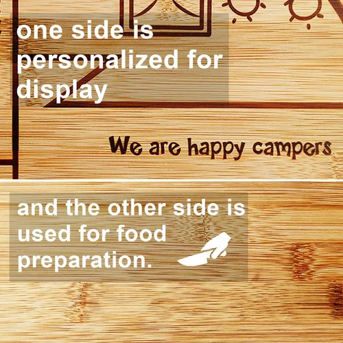 Vista 6 de Tabla grande de corte de bambú Happy Camper, cubierta de estufa de madera para RV, tabla de cortar carne para barbacoa, tabla de cortar para pavo