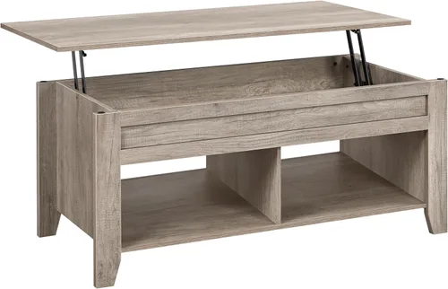 Vista 12 de Topeakmart Mesa auxiliar elevable con compartimento de almacenamiento oculto y estante abierto, mesa de cóctel de granja para sala de estar