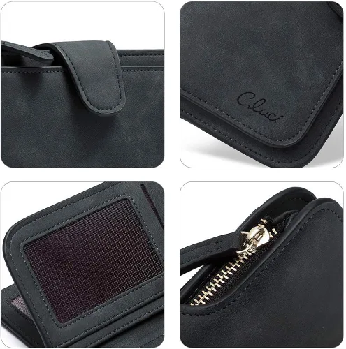 Vista 8 de CLUCI Bolsos cruzados para mujer bolso pequeño de cuero de viaje señoras de diseñador tres bolsillos bolsos vintage bolsos de hombro cartera negra
