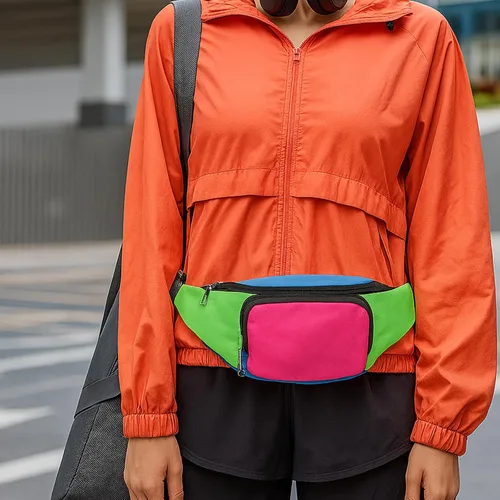 Vista 4 de Riñonera ajustable retro con dos bolsillos, riñonera de neón retro de los años 80 para festivales de vacaciones de los años 80 para mujeres y hombres