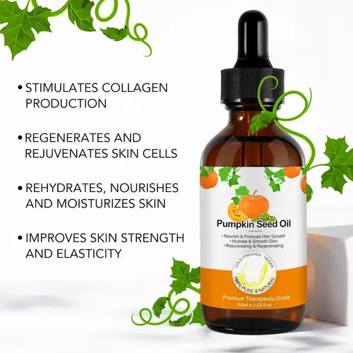 Vista 5 de Aceite de semilla de calabaza para el crecimiento del cabello, puro y natural, prensado en frío, hidratante y reparador de cabello seco y dañado