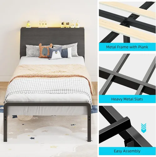 Vista 16 de MaverickFurni Base de cama individual con luces LED y cabecera