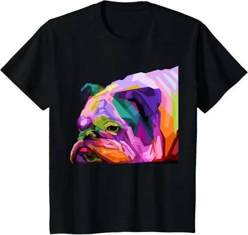 Vista 82 de Camiseta de retrato pop artístico de bulldog británico inglés para dueños de perros, Negro, S