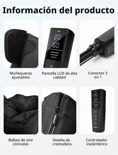 Vista 9 de Masajeador de piernas inalámbrico CINCOM, compresión de aire para dolor y circulación 3 massage modes, 10 intensities, 5 timers, Rechargeable