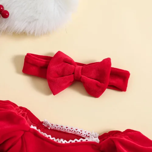 Vista 5 de Kayotuas Mameluco de Navidad para bebé niña, disfraz de monstruo rojo de Papá Noel, disfraz de monstruo verde, overol de terciopelo de manga larga