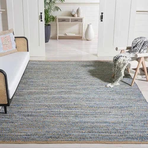 Vista 8 de Safavieh - Colección Cape Cod CAP350A, tapete tejida a mano en algodón natural y azul, Yute