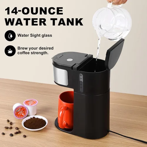 Vista 10 de Ranbomer Cafetera K Cup, cafetera de una sola porción o máquina de café molido 2 en 1, tamaños de preparación de 6 a 14 onzas, mini cafetera de una