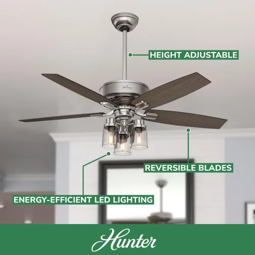 Vista 2 de Hunter Bennett 54190 - Ventilador de techo para interiores de 52 pulgadas con luces LED y control remoto, ventilador de techo de montaje estándar, 5