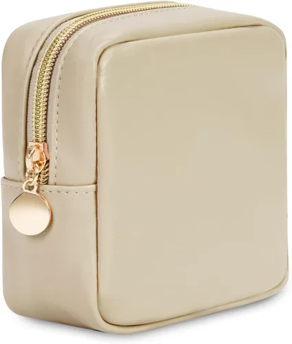 Vista 16 de Wandering Nature Pequeña bolsa de maquillaje para bolso, bolsa de cosméticos con cremallera para mujer, bolsa de viaje de cuero vegano ecológico