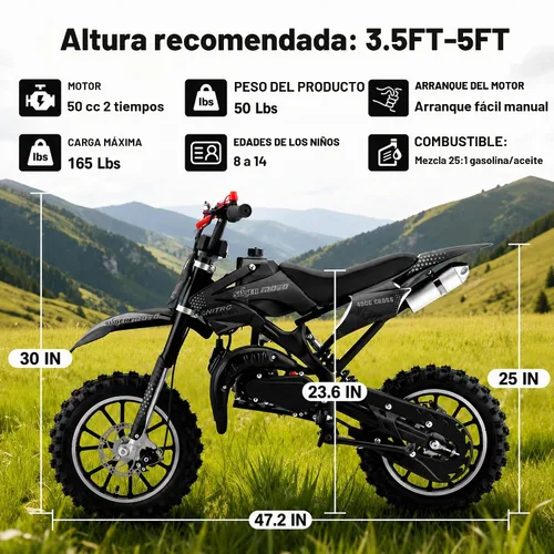 Vista 2 de Motocicleta de motocross para niños de 8 a 14 y 2 tiempos Negro