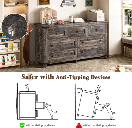 Vista 8 de EnHomee Cómoda de granja para dormitorio, mueble de TV de 51.2 pulgadas de Roble rústico oscuro