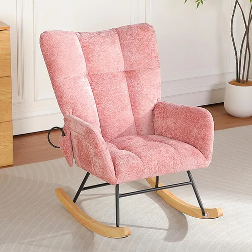 Vista 13 de Mecedora para habitación del bebé con bolsa de aire, silla mecedora de lectura para interiores, acogedoras sillas mecedoras tapizadas con respaldo