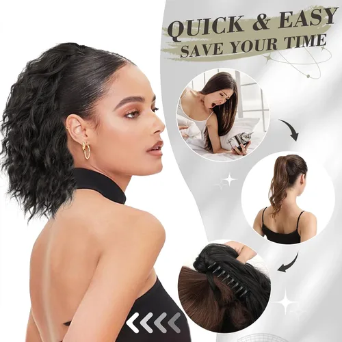 Vista 4 de BARSDAR Extensión de cola de caballo corta para mujer, extensiones de cabello sintético suave con clip de garra de 12 pulgadas, extensiones de cola