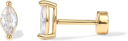 Vista 13 de PAVOI Dainty Flat Back Earrings for Women, 14K Gold Plated CZ Stud Piercing