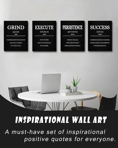 Vista 6 de Lienzo decorativo inspirador de oficina con marcos de madera, decoración de pared motivacional para oficina, citas de afirmaciones positivas, arte