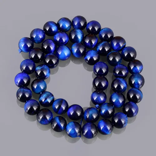 Vista 5 de Piedra preciosa de ojo de tigre azul (0.315 pulgadas) suave y redonda suelta hebra para hacer manualidades (15 pulgadas) 1 hebra pulsera, collar