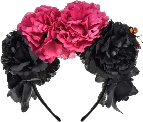 Vista 36 de DreamLily Frida Kahlo NC26 - Diadema con corona de rosas mexicanas para disfraz de fiesta de Halloween
