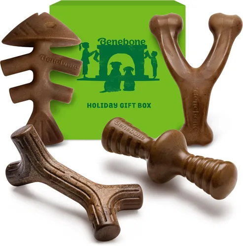 Vista 2 de Benebone Paquete de 4 juguetes masticables para perros para masticadores agresivos y duraderos para masticadores agresivos, tocino real