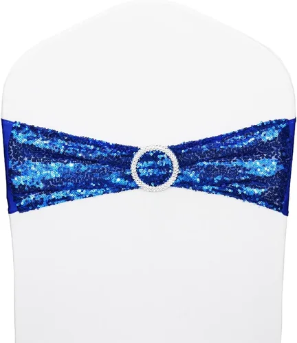 Vista 10 de Bandas para Sillas con Lentejuelas Elásticas Lazos de Spandex Poliéster para Fiestas Hotel Bodas Banquetes Decoración - 6 Piezas Aqua