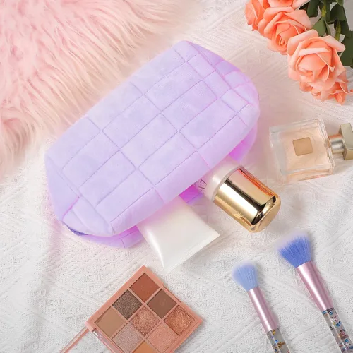 Vista 4 de Sibba Bolsa de maquillaje, bolsa suave para lápices, estuche estético para cosméticos, baño, ducha, organizador de artículos de aseo de felpa