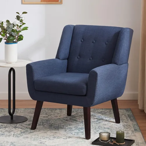 Vista 9 de HUIMO Silla de Acento para Sala de Estar, Sillón Tapizado con Botones Capitoné, Sillas de Sofá de Tela de Lino para Dormitorio, Sala de Estar, Silla