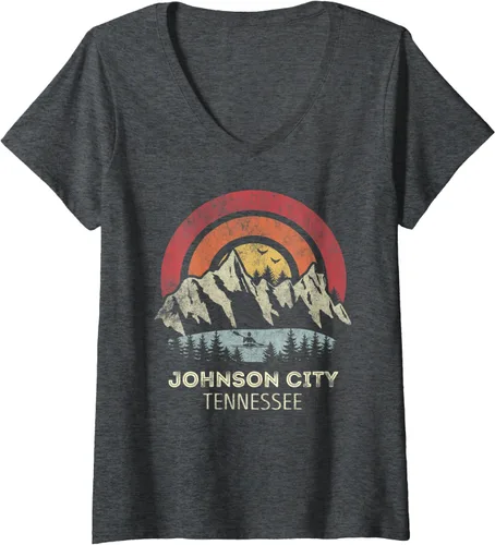 Vista 4 de Johnson City Tennessee Mountain Sunset - Camiseta con cuello en V para mujer, Negro, S