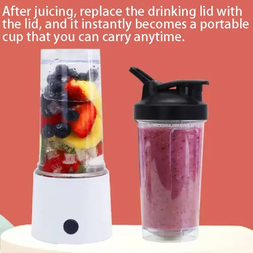 Vista 4 de Licuadora portátil de plástico con tapa de bebida directa Seis cuchillas Juicer personal para batidos y batidos jugo 500ml/17.5oz