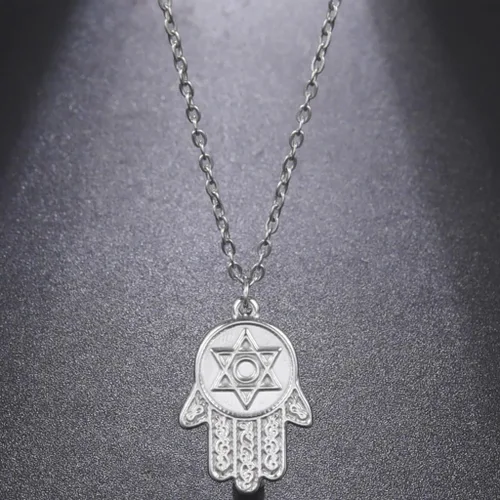 Vista 4 de Jude Jewelers Collar con colgante de acero inoxidable con la mano de Hasma de la estrella de David de fe religiosa